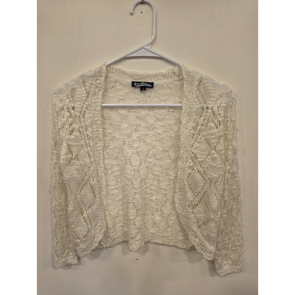 Y2K Cream Open Knit Cardigan SM Crochet Lace Boho Fairycore Cottagecore Feminine